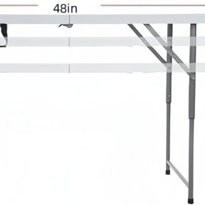 EDEBIBY 4FT 122cz Folding Table Portable Heavy Duty Plastic Fold-in-Half Utility Foldable Table white