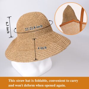 Women Floppy Straw Sun Hat Foldable Beach Hat Summer Packable Bucket Hat Wide Brim Cap