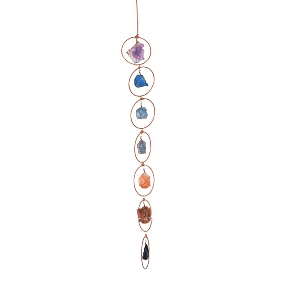 7 Chakra Stones Healing Crystals Wall Hanging, Gemstone Wall Hanger Decor Feng Shui Hanging Pendant Window Hanging Ornament for Good Luck Reiki Yoga Meditation Protection Mothers Day