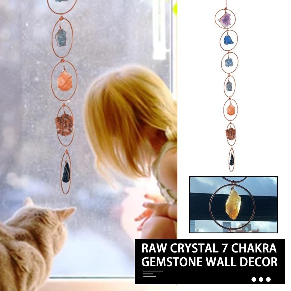 7 Chakra Stones Healing Crystals Wall Hanging, Gemstone Wall Hanger Decor Feng Shui Hanging Pendant Window Hanging Ornament for Good Luck Reiki Yoga Meditation Protection Mothers Day