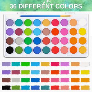 AROIC 65 Pieces Watercolor Paint Set，36 Colors Watercolor，10 Brushes，3 Refillable Water Brush Pens，16 Page Pad（8.5 * 5.5in），Profesional Watercolor Kit for Kids, Adults, Beginners