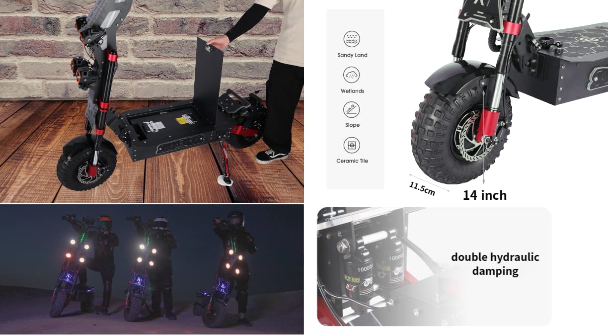 Electric Scooter, Adult high Power Dual Motor Professional Folding Off Road 14inch Fat tire Large Two Wheeled Vehicle,OBARTER X7,8000W 60AH60V,Ideal Condition Speed 56MPH,Range 125 Miles (with seat)