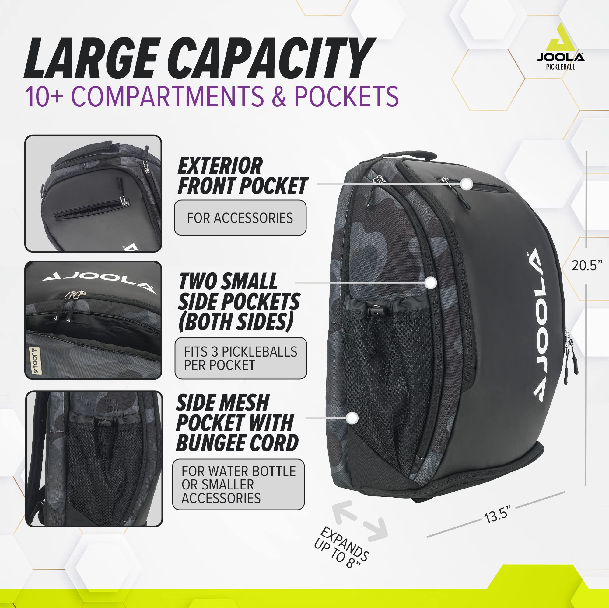 JOOLA Pickleball Bag - Vision II Deluxe Pickleball Backpack - Large Paddle Bag fits 4 Pickleball Paddles & Gear - Fence Hook, Extra Pockets, Ventilated Shoe Storage - Black