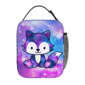 mrublnel galaxy fox printed insulated lunch box portable lunch bag with detachable handle,reusable lunchbox for girls boys adults (mrlunchbag-2302)