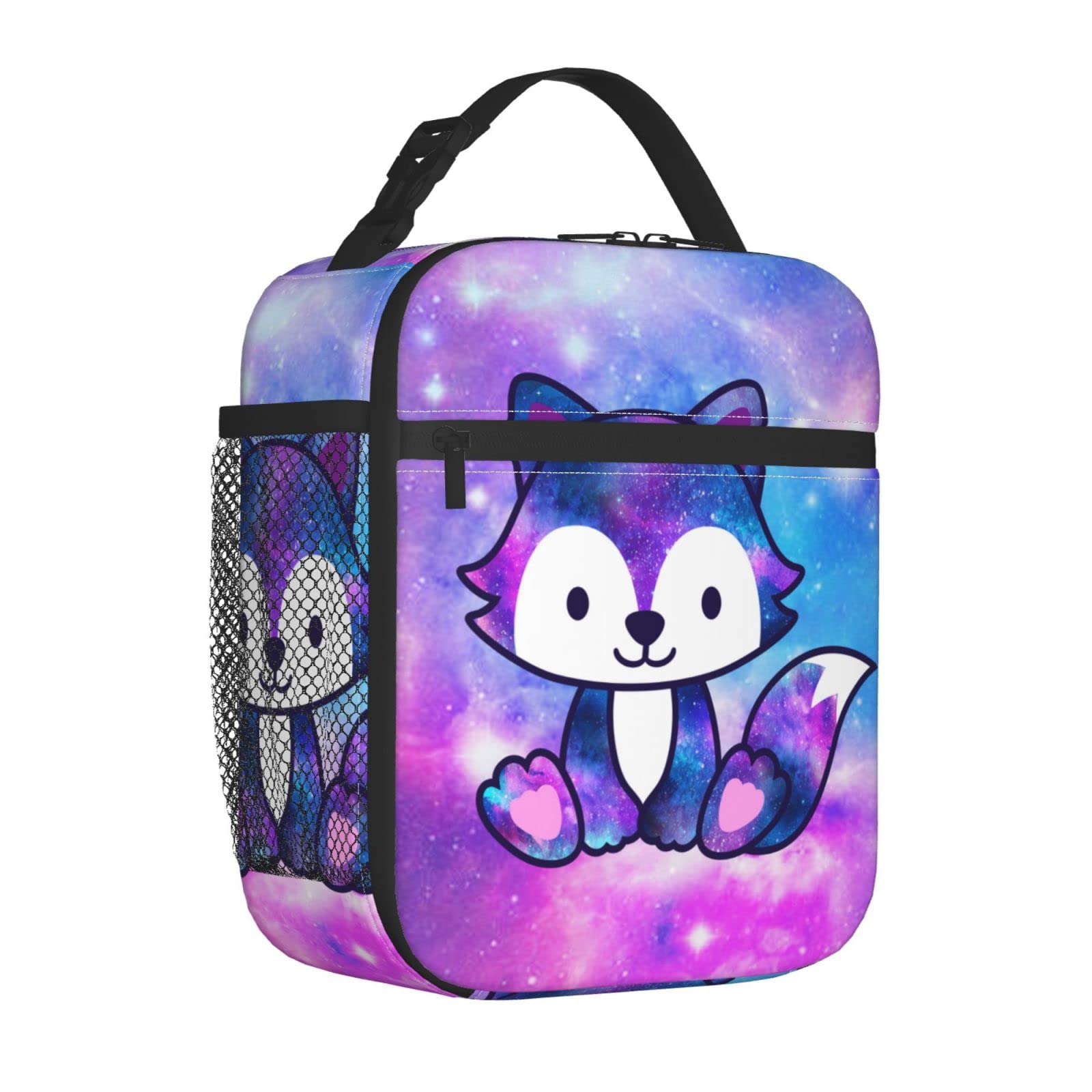 Mrublnel Galaxy Fox Printed Insulated Lunch Box Portable Lunch Bag with Detachable Handle,Reusable Lunchbox for Girls Boys Adults (Mrlunchbag-2302)