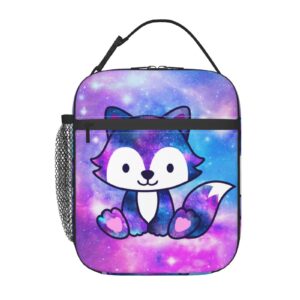 Mrublnel Galaxy Fox Printed Insulated Lunch Box Portable Lunch Bag with Detachable Handle,Reusable Lunchbox for Girls Boys Adults (Mrlunchbag-2302)