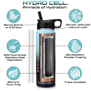 HYDRO CELL Stainless Steel Insulated Water Bottle with Straw - For Cold & Hot Drinks - Metal Vacuum Flask with Screw Cap and Modern Leakproof Sport Thermos for Kids & Adults (Teal/Black 24oz)