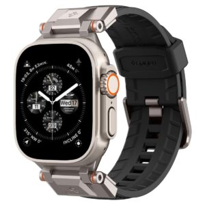 spigen durapro armor designed for apple watch band for apple watch ultra2/apple watch ultra 49mm, series 9/8/se2/7/6/se/5/4/3/2/1 45mm/44mm/42mm durable metal connector band - fabric black