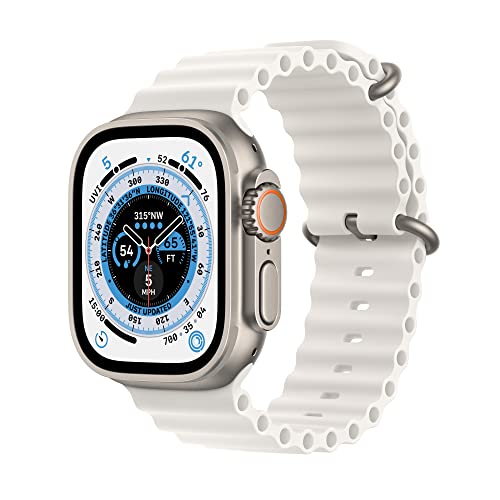 Apple Watch Ultra [GPS + Cellular 49mm] Titanium Case with White Ocean Band, One Size (Renewed)