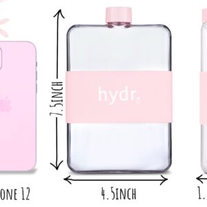 hydr | 15oz Flat Water Bottle For Purse & Flexible Cleaning Brush | BPA Free Square Water Bottle | Leak/Drop Proof Slim Water Bottles For Travel, small water bottle