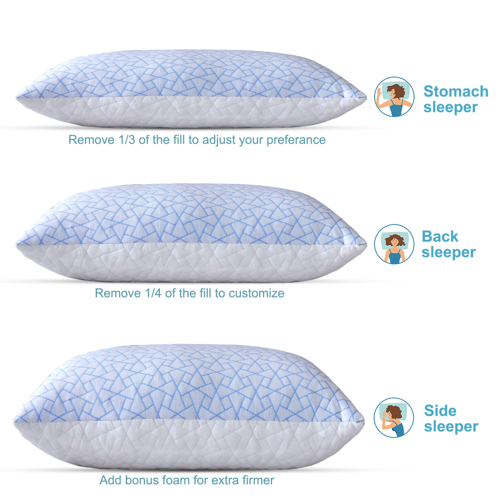 Cooling Pillow for hot Sleepers - Queen Pillow for Side and Back Sleeper - Adjustable Bed Pillows - Shredded Memory Foam Cooling Gel Pillow with Extra Fill