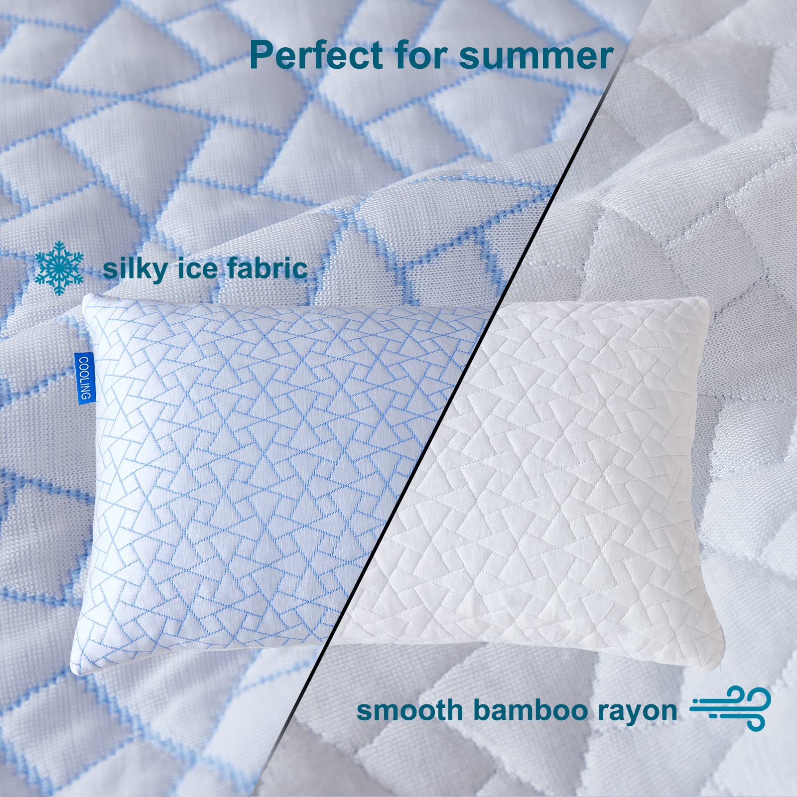 Cooling Pillow for hot Sleepers - Queen Pillow for Side and Back Sleeper - Adjustable Bed Pillows - Shredded Memory Foam Cooling Gel Pillow with Extra Fill