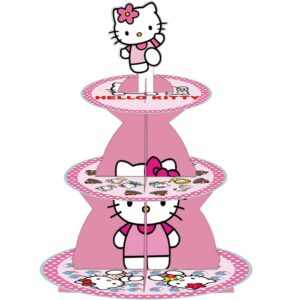 hello kitty party supplies decorations, 3 tier cupcake stand, birthday dessert and cake display stand for birthday party decoration, hello kitty party favors decorations