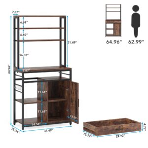 LITTLE TREE Bakers Racks for Kitchen with Cabinet, Large Capacity Microwave Stand with Drawers, 6-Tier Kitchens Utility Storage Shelves with Side Hooks, Rustic Brown