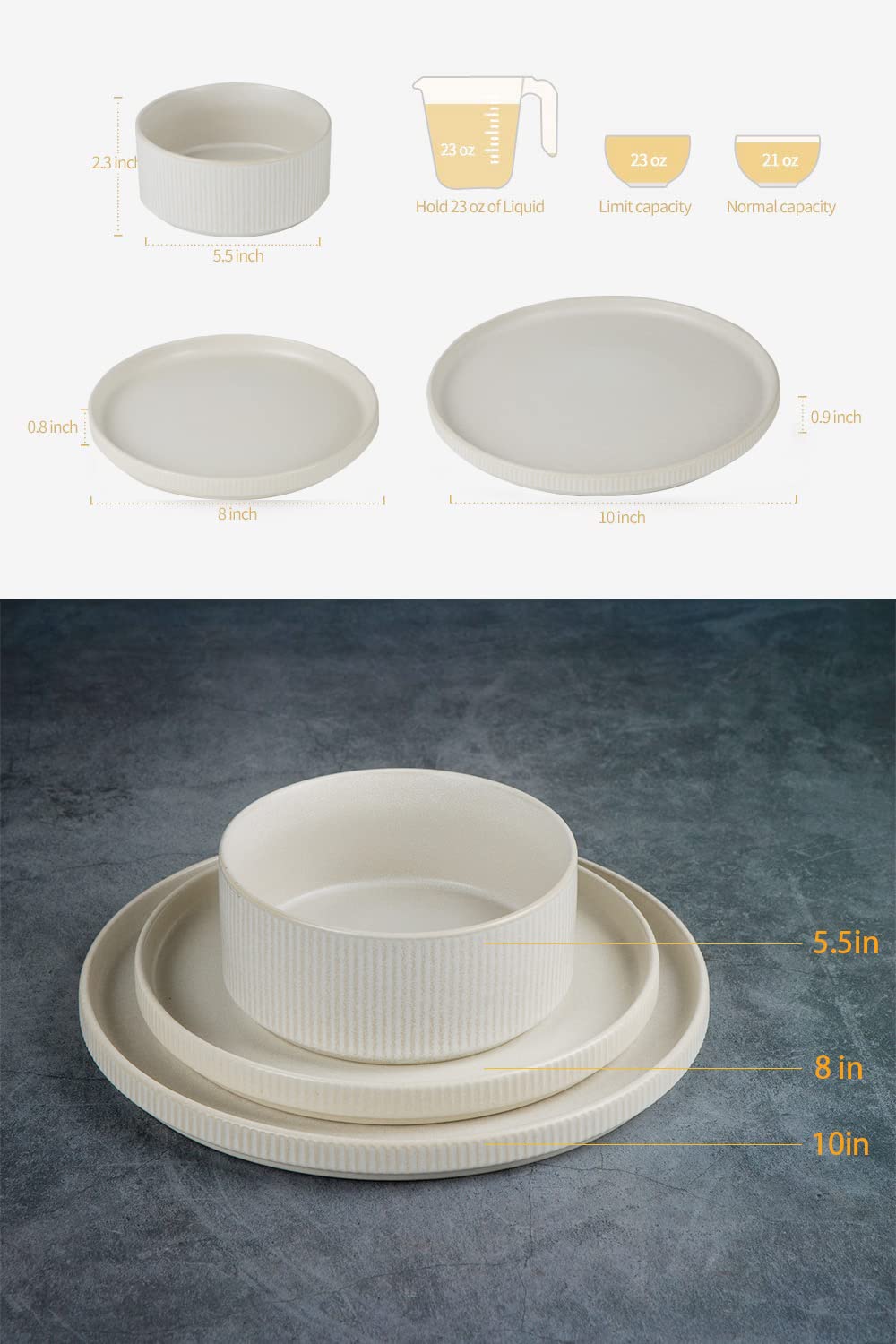 Famiware Star Dinnerware Sets, Plates and Bowls Set for 4, 12 Piece Dish Set, Full Glaze Matte White