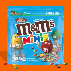 M&M'S Minis Milk Chocolate Candy, Family Size, 16.9 oz Resealable Bulk Candy Bag