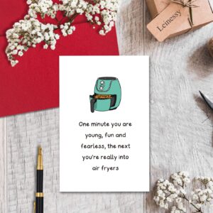 Funny Card for Her Birthday, Unique Air Fryer Bday Card for Woman Friend Sister, One Minute You Are Young, Fun