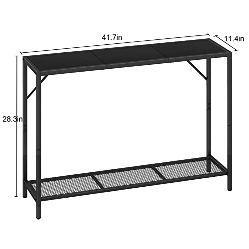 LAATOOREE 41.7" Console Table, Two-Color DIY Entryway Table, Industrial Narrow Sofa Table with Metal Mesh Shelf for Hallway, Foyer, Living Room, Corridor, Rustic Brown & Black