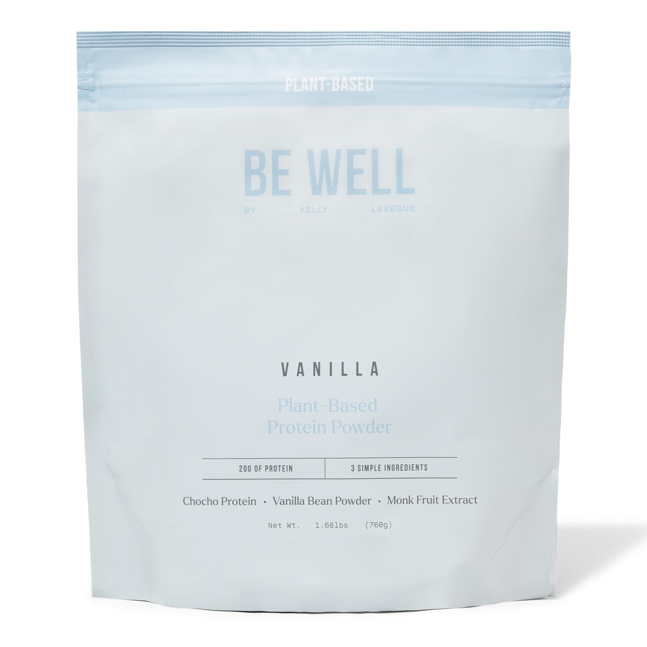 Be Well by Kelly Vanilla Plant-Based Protein Powder, Vegan 20G of Protein & 8G of Fiber (3 Ingredients, 20 Servings) 9 Amino Acids + 3 BCAAs No Soy, No Dairy, Stevia-Free, No Sugar Added 1.68lb 760g