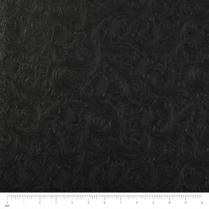 Tooled Faux Leather Western Cowboy, Floral Embossed Vinyl, Craft DIY and Upholstery Textured PU Pleather Fabric - One Foot 12"x54" (Black)