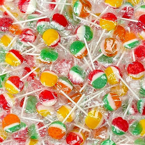 Lollipop Suckers - 3 Pounds - Classic Flat Lollipops Individually Wrapped - Tiger Pops - Candy Lollipops for Kids, Doctors Office - Split Flavor Suckers