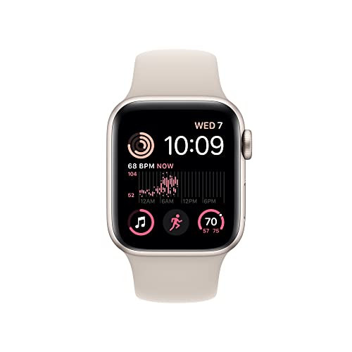 Apple Watch SE (2nd Gen) (GPS + Cellular, 40mm) - Starlight Aluminum Case with Starlight Sport Band, M/L (Renewed)