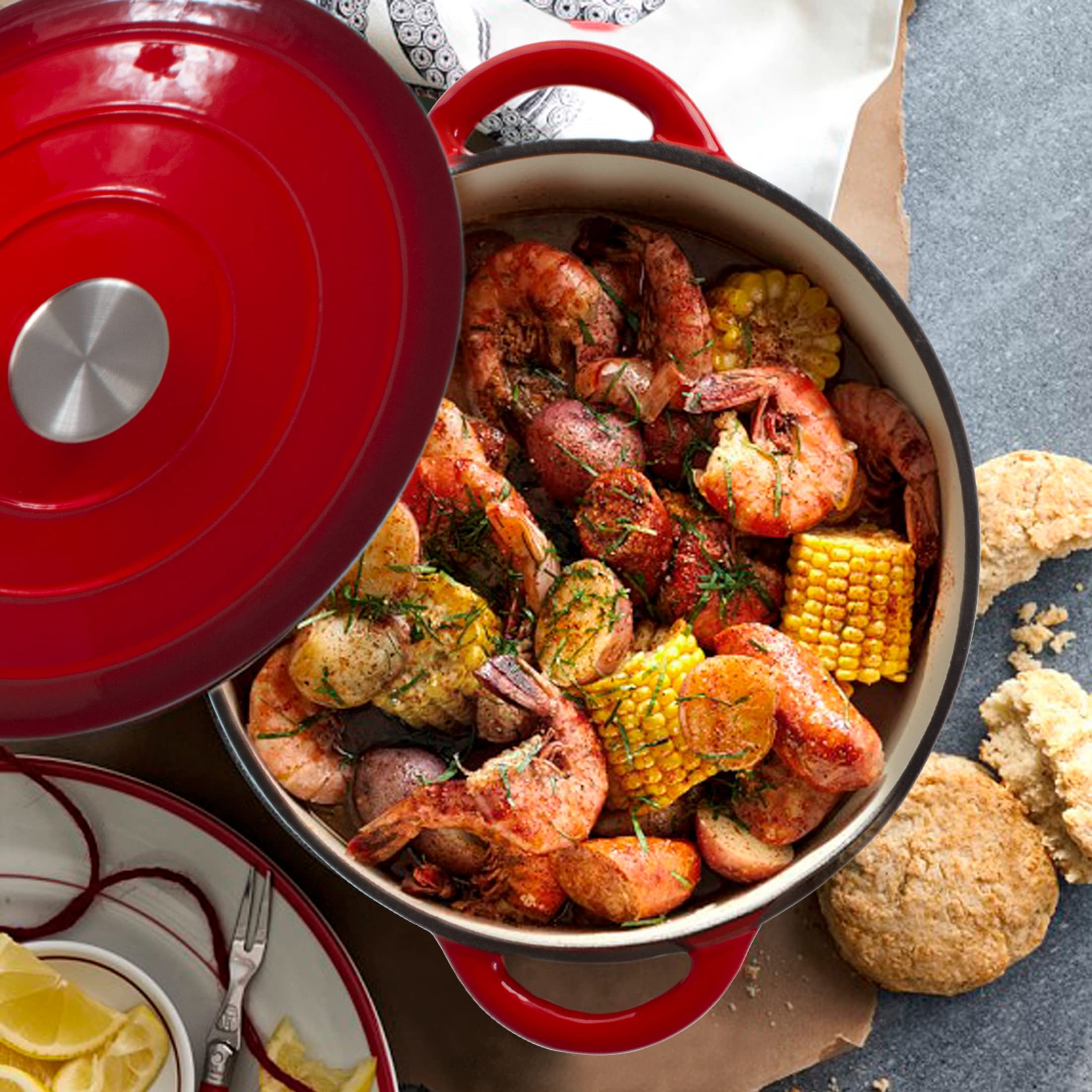 Lexi Home Enameled 3 Qt. Cast Iron Dutch Oven - Red