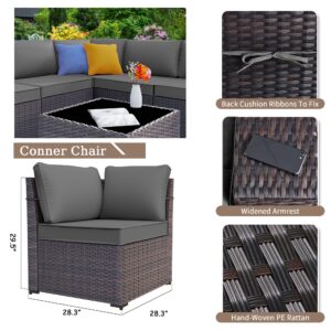 Delnavik Patio Furniture Set Sofa 12-Pieces Wicker Sectional Sofa Set, Outdoor Furniture Rattan Patio Conversation Set with Thickened Cushions and Glass Coffee Table, Grey