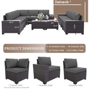 Delnavik Patio Furniture Set Sofa 12-Pieces Wicker Sectional Sofa Set, Outdoor Furniture Rattan Patio Conversation Set with Thickened Cushions and Glass Coffee Table, Grey