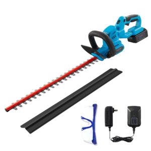 wisetool cordless hedge trimmer, 20v / 4.0ah electric bush trimmer with 22" dual-action blades, 3/4" cutting capacity, shrub trimmer include battery, fast charger and safety goggles