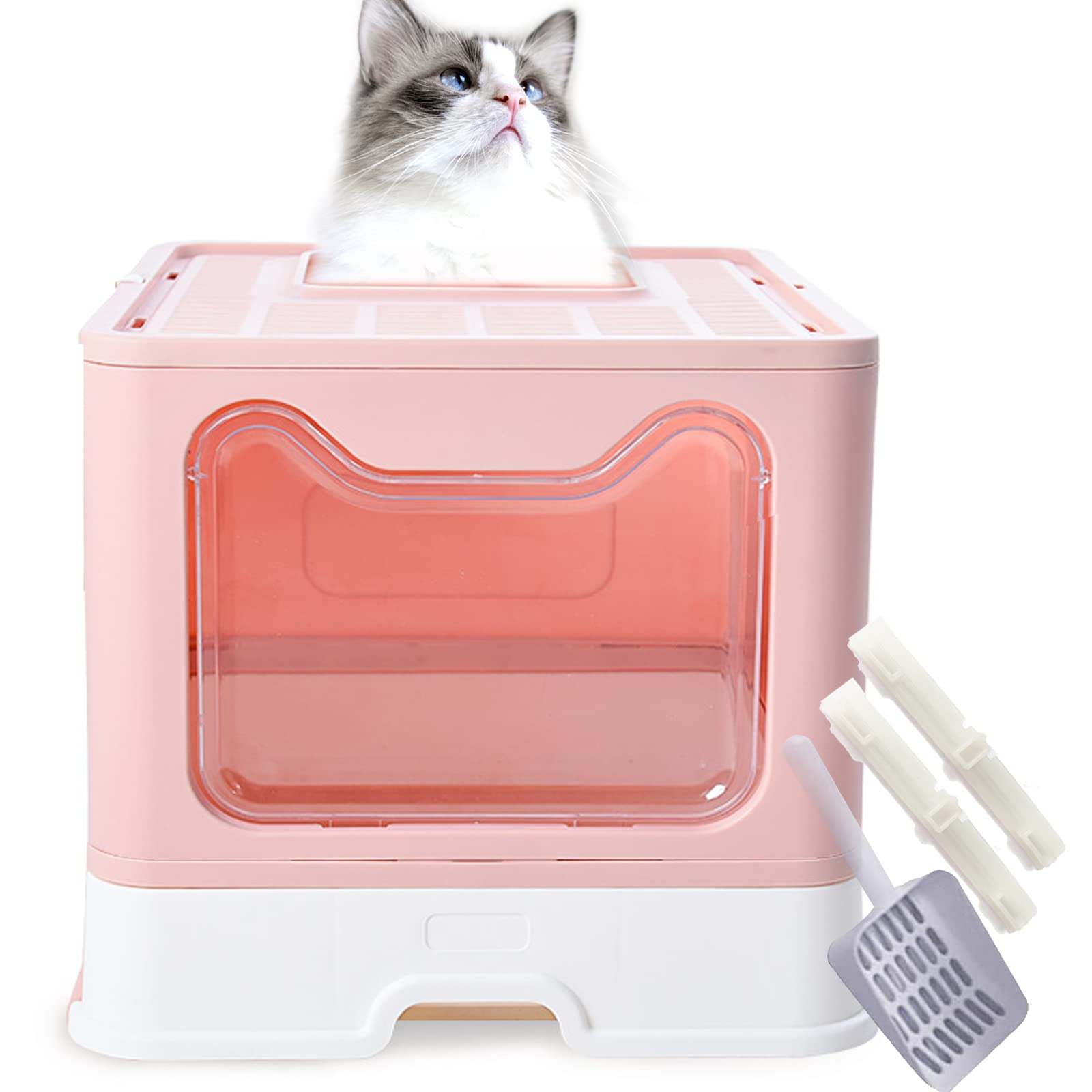 Extra Large Cat Litter Box with Lid Litter Box Enclosure Covered Cat Litter Box Self Cleaning Cat Litter Box Top Entry with Scoop Easy Clean Llitter Box Pink