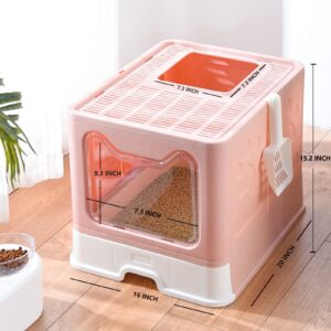 Extra Large Cat Litter Box with Lid Litter Box Enclosure Covered Cat Litter Box Self Cleaning Cat Litter Box Top Entry with Scoop Easy Clean Llitter Box Pink