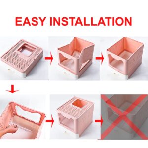 Extra Large Cat Litter Box with Lid Litter Box Enclosure Covered Cat Litter Box Self Cleaning Cat Litter Box Top Entry with Scoop Easy Clean Llitter Box Pink