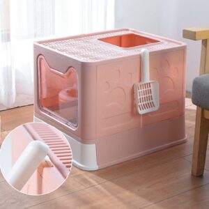 Extra Large Cat Litter Box with Lid Litter Box Enclosure Covered Cat Litter Box Self Cleaning Cat Litter Box Top Entry with Scoop Easy Clean Llitter Box Pink