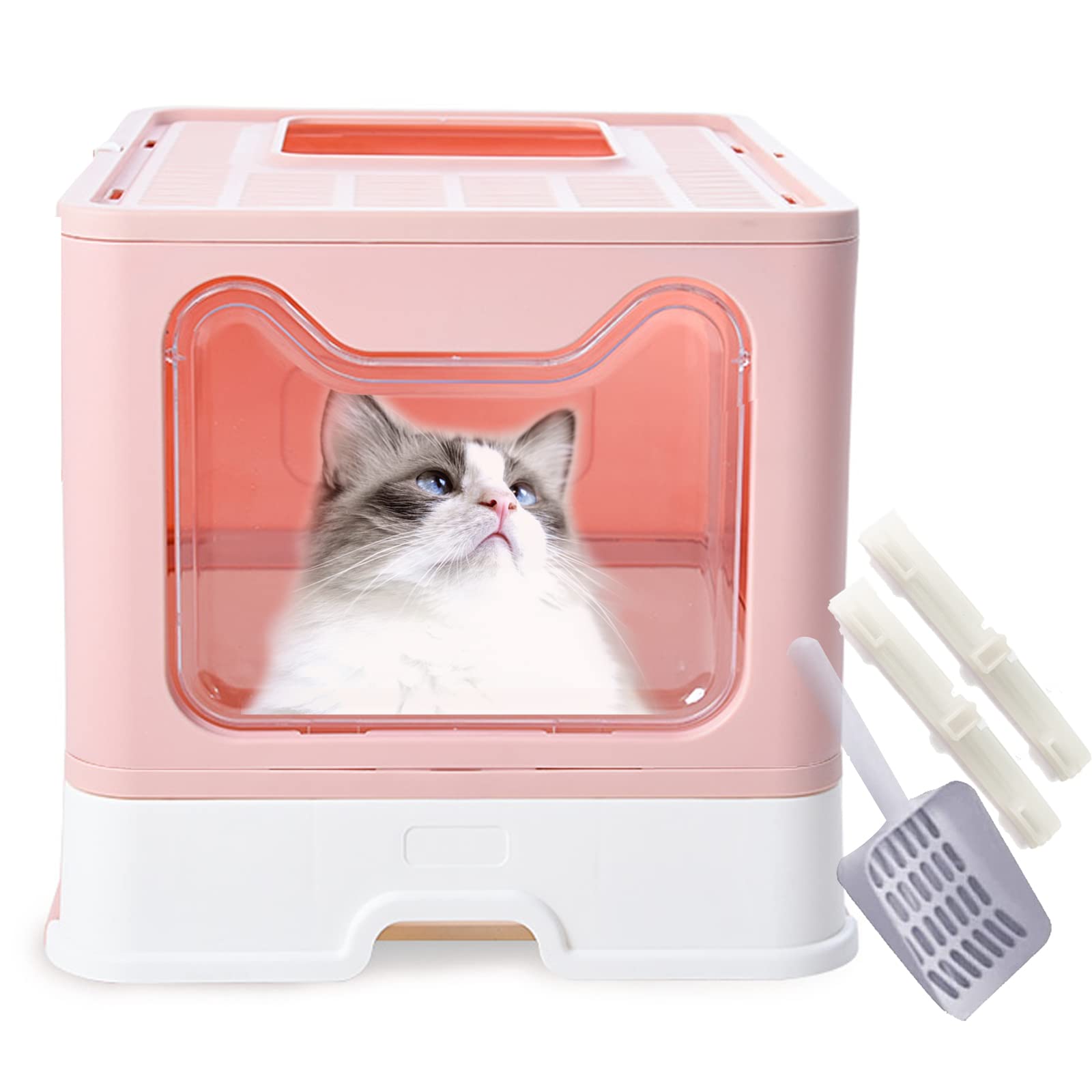 Extra Large Cat Litter Box with Lid Litter Box Enclosure Covered Cat Litter Box Self Cleaning Cat Litter Box Top Entry with Scoop Easy Clean Llitter Box Pink