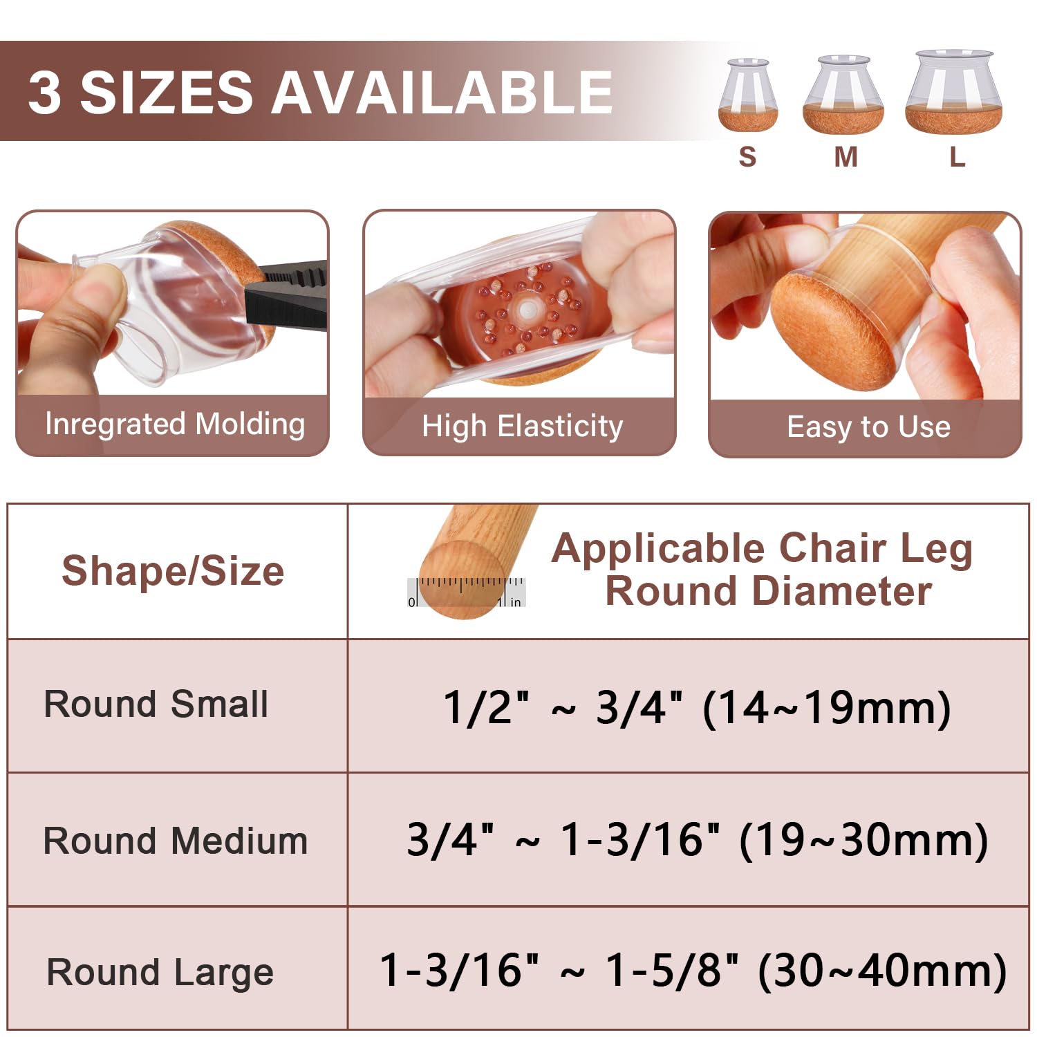 Chair Leg Floor Protectors Chair Leg Protectors for Hardwood Floors Felt Silicone Caps Strengthen Bottom Protection Non Slip Reduce Noise 32 Pack Clear Round Large Fit 1-3/16" ~ 1-5/8" (30~40mm)