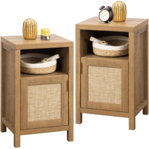 sicotas tall nightstand set of 2 - rattan night stand farmhouse bedside table boho end table with drawer for bedroom storage - 27.5in high