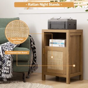 SICOTAS Tall Nightstand Set of 2 - Rattan Night Stand Farmhouse Bedside Table Boho End Table with Drawer for Bedroom Storage - 27.5in High