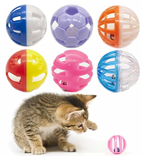 Fashion's Talk 12PCS Value Pack Plastic Ball Cat Toys Lattice Balls with Bell Jingle Kitten Toy,Gift Box 1.5" 6 Styles