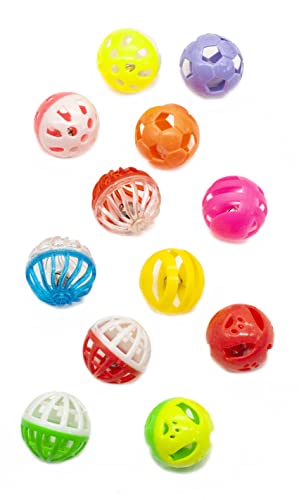 Fashion's Talk 12PCS Value Pack Plastic Ball Cat Toys Lattice Balls with Bell Jingle Kitten Toy,Gift Box 1.5" 6 Styles