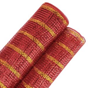 MEEDEE 10 Inch Mesh Ribbon Red and Gold Christmas Deco Mesh Metallic Red Mesh Ribbon with Metallic Gold Stripes 10 Yards Christmas Mesh for Wreaths Christmas Mesh Ribbon for Christmas Tree