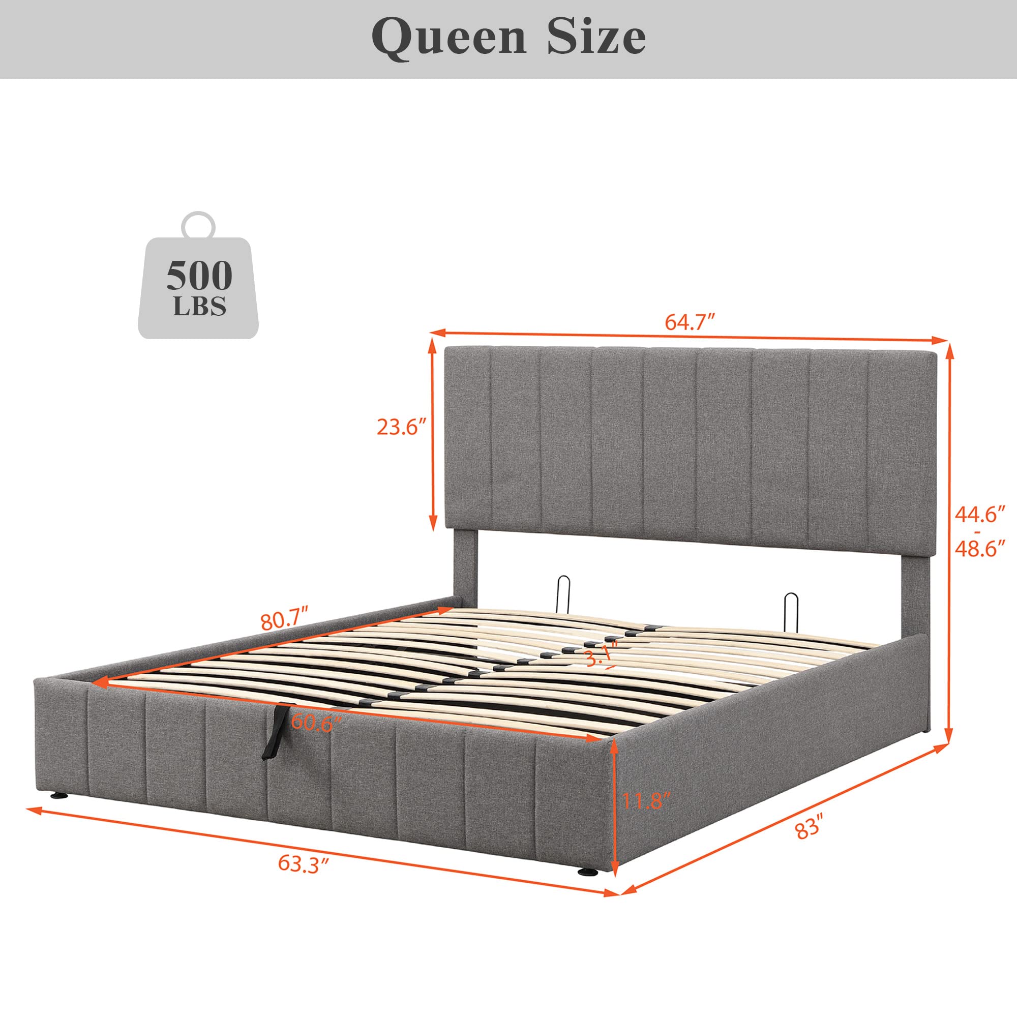 Merax Upholstered Queen beds Gas Lift Up Storage Platform Bed Frame with Tufted Headboard Wooden Slat Support and Under Storage,Grey