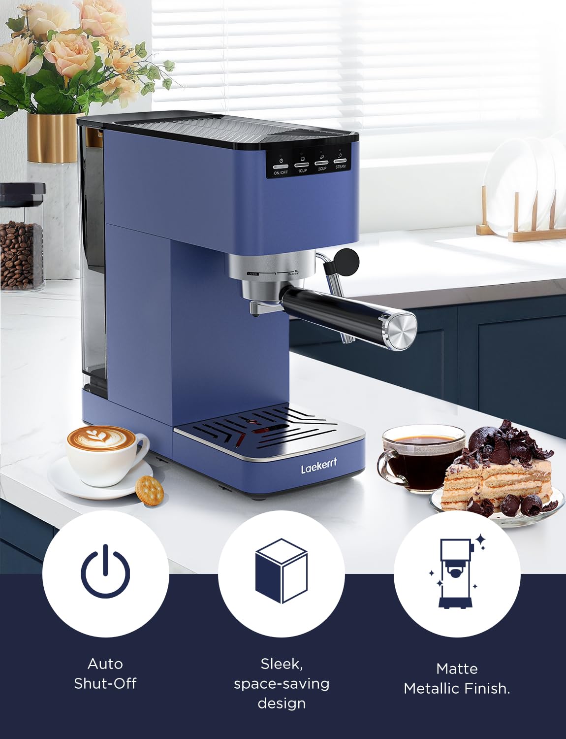 Laekerrt Espresso Machine 20 Bar Espresso Maker with Milk Frother Steam Wand, Compact Espresso Coffee Machine for Cappuccino and Latte (Navy Blue, Upgraded Version) Gift for Coffee Lovers, Dad, Mom