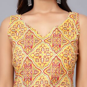 Bani Women Printed Sleeveless Kurta with Adjustable Shoulder Strap Ethnic Indian Ready to Wear Kurti for Girls Yellow