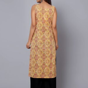 Bani Women Printed Sleeveless Kurta with Adjustable Shoulder Strap Ethnic Indian Ready to Wear Kurti for Girls Yellow