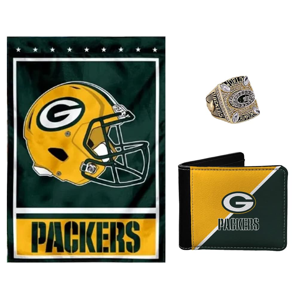 Edgell House Green Bay Packers Sports Memorabilia Gift Set – Includes a ’11 Replica Super Bowl Ring, a Packers NFL Flag and a Green Bay Packers Leather Wallet – brought to you