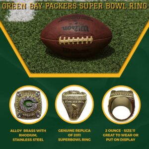 Edgell House Green Bay Packers Sports Memorabilia Gift Set – Includes a ’11 Replica Super Bowl Ring, a Packers NFL Flag and a Green Bay Packers Leather Wallet – brought to you