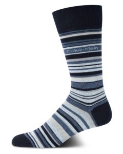 calvin klein men's socks - luxury and egyptian cotton blend dress socks (1 pair), size 7-12, navy stripes