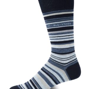 Calvin Klein Men's Socks - Luxury and Egyptian Cotton Blend Dress Socks (1 Pair), Size 7-12, Navy Stripes