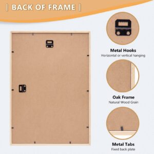 ATOBART 11x14 Picture Frame, OAK Wood Photo Frame 8x10 with Mat or 5x7 with 2 Mat with Perspex Glass for Vertical or Horizontal Tabletop Wall Display for Photo, Painting, Poster, Set of 2